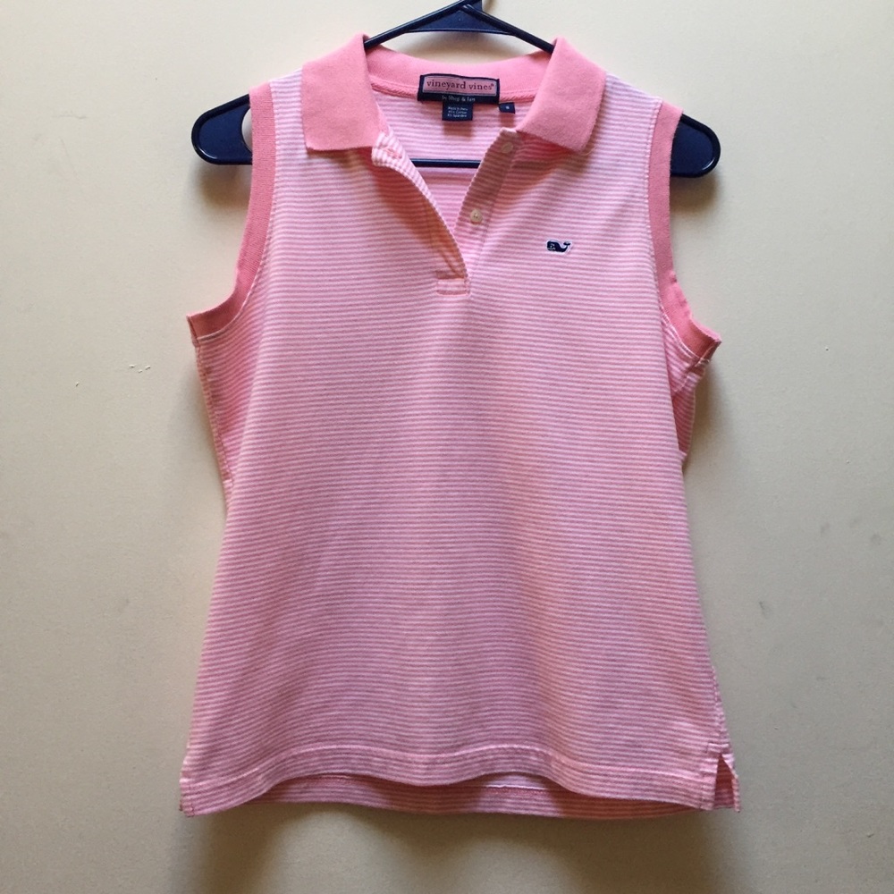 ☀️Vineyard Vines Pink Striped Sleeveless Polo Size Small